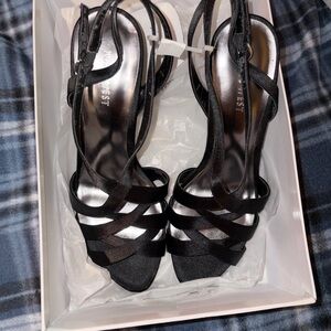 Nine West Black Satin Strappy Dress Heels